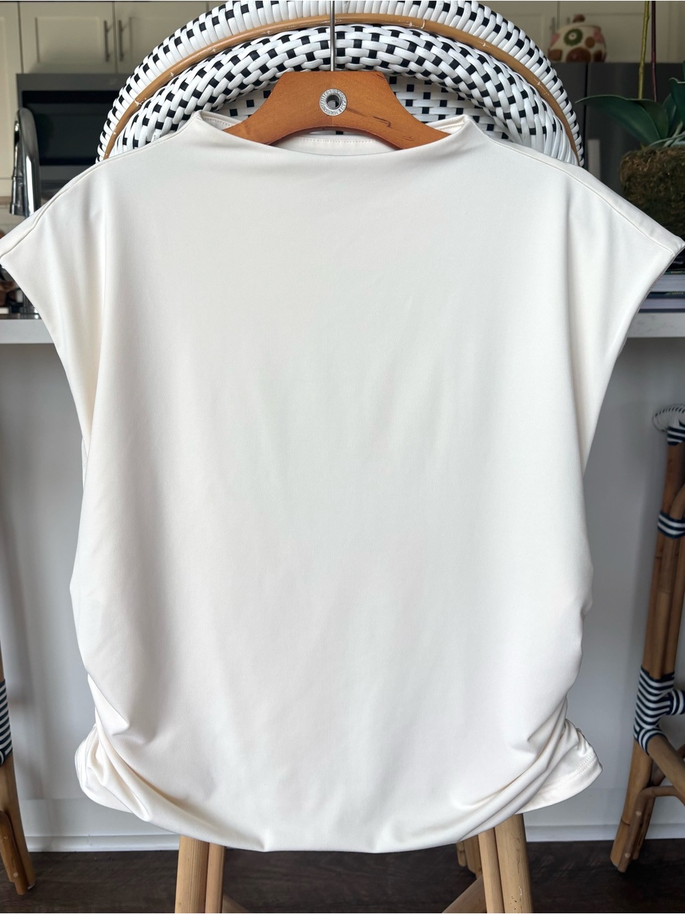 DKNY Jeans Sleeveless Ruched Side Boatneck Top